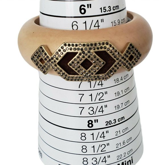 Banana Republic Wood Cuff Bracelet Large Goldtone Studded Accent Opening 1 1/4" - Picture 5 of 8